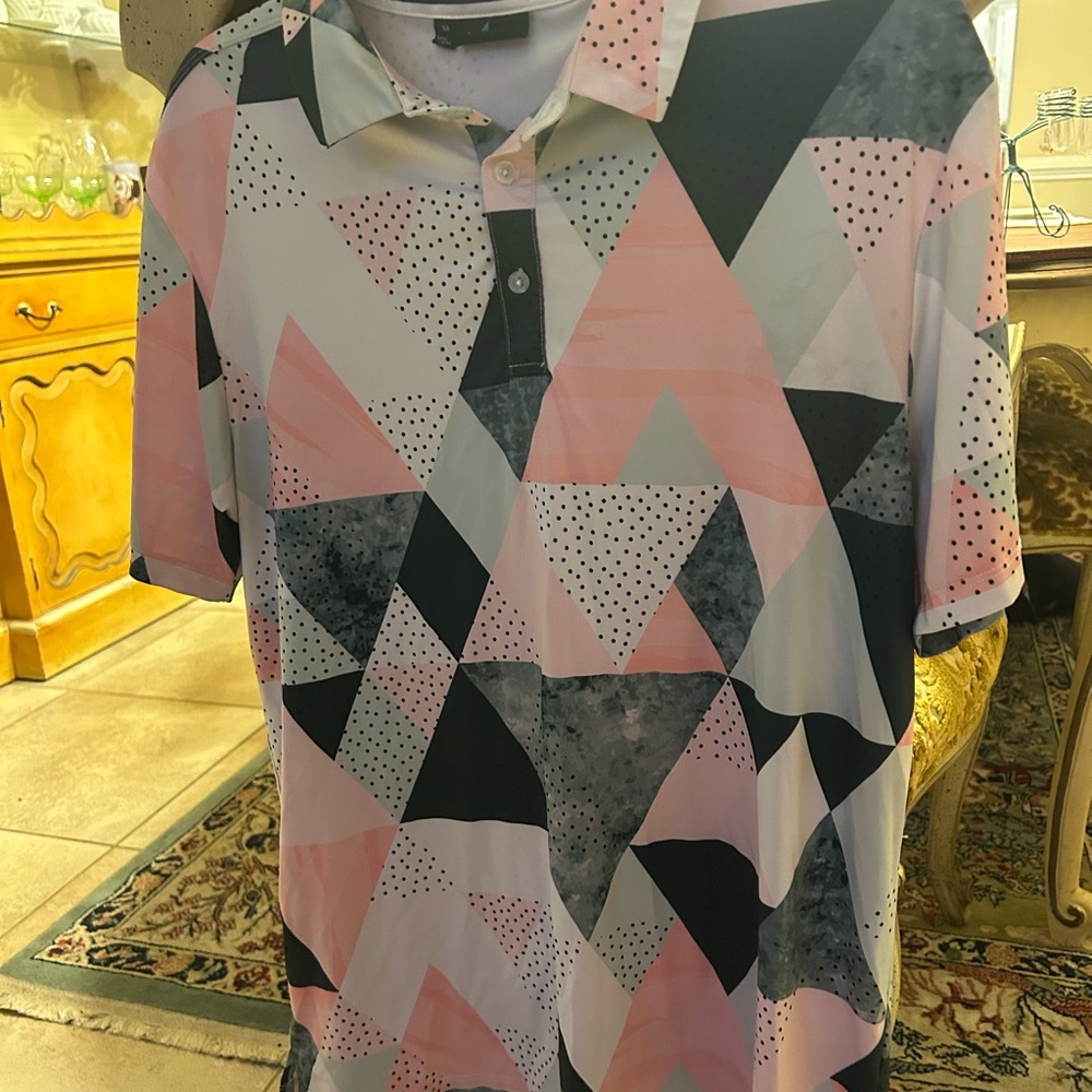 Yatta Golf Size M-Geometric Patterned Men's Golf Shirt - Pink, Black, Gray